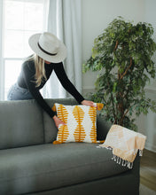 Load image into Gallery viewer, Embroidered Golden Yellow + White Tasseled Cotton Pillow Cover
