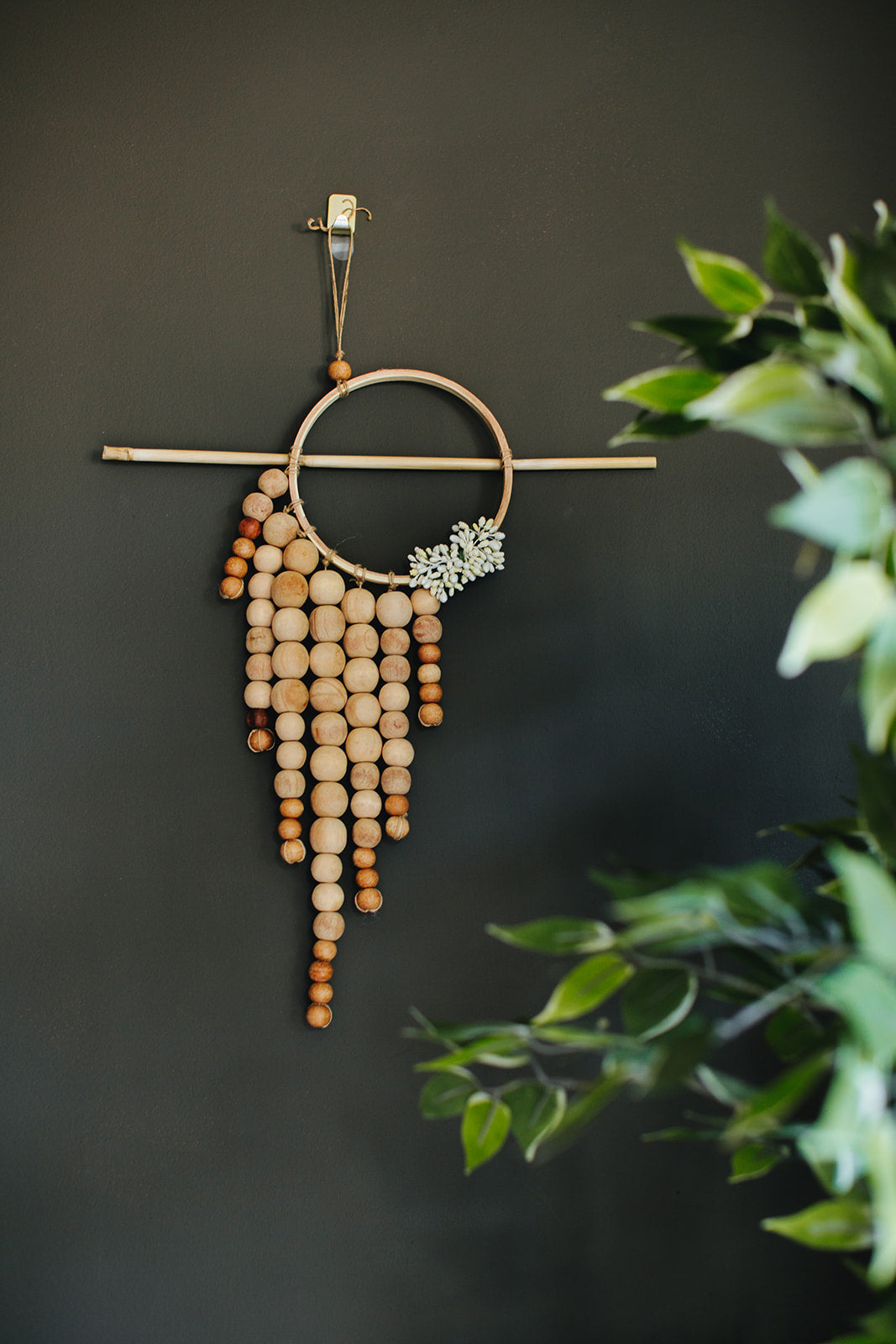 Wood-beaded + Floral Wall Hanging