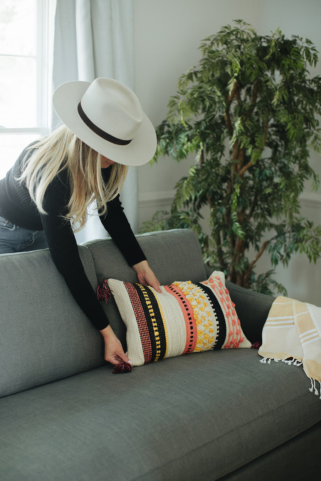 Handwoven + Tufted Striped Pillow Cover