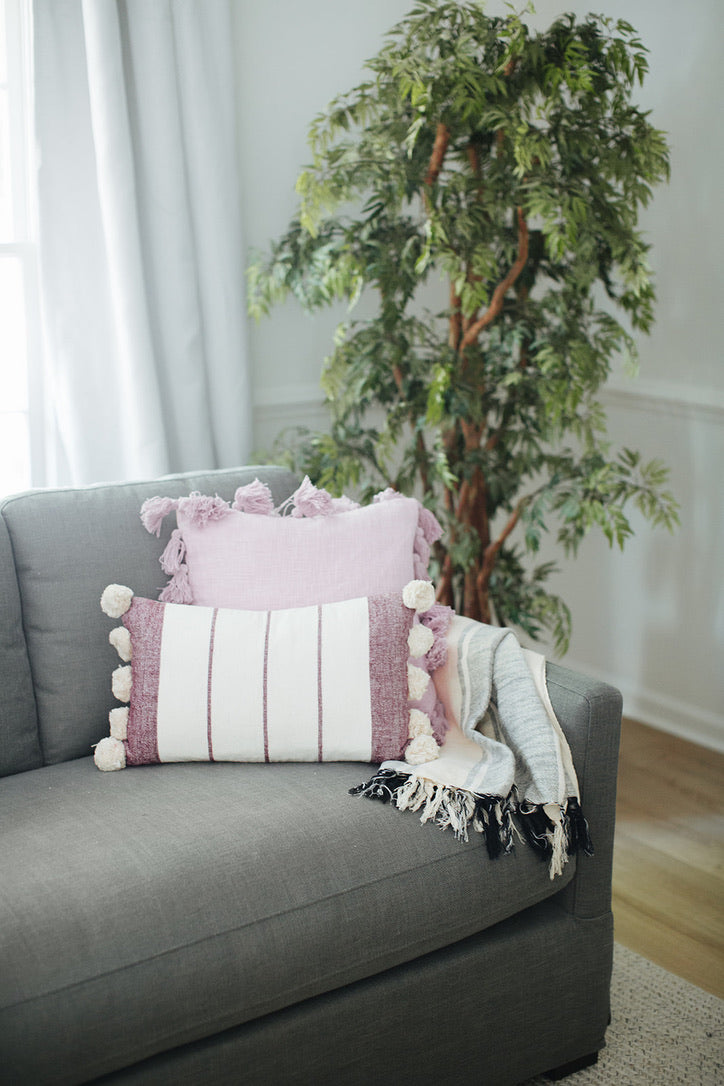 Tasseled Pastel Pink Pillow Cover