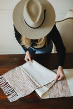 Load image into Gallery viewer, White + Brown Tasseled Table Runner
