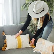 Load image into Gallery viewer, Cream Pillow Cover with Yellow Tassel Detail
