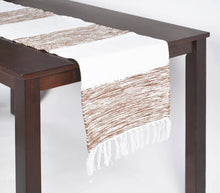 Load image into Gallery viewer, White + Brown Tasseled Table Runner
