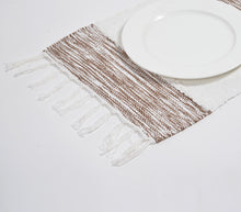Load image into Gallery viewer, Brown + White Tasseled Cotton Placemats (Set of 4)

