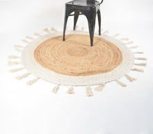 Load image into Gallery viewer, Cream + Natural Round, Tasseled Rug
