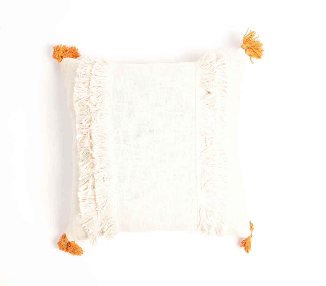 Fringed Pillow Cover with Tasseled Corners