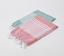 Load image into Gallery viewer, Striped Sage + Red Cotton Throws (Set Of 2)
