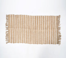 Load image into Gallery viewer, White + Jute Striped, Fringed Rug

