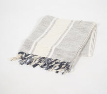 Load image into Gallery viewer, Tasseled Cream + Grey Cotton Throw Blanket
