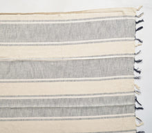 Load image into Gallery viewer, Tasseled Cream + Grey Cotton Throw Blanket
