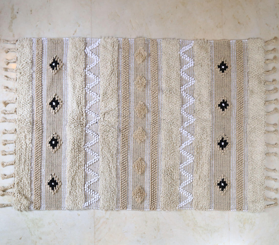 Textured Rug with Panels & Braided Tassels