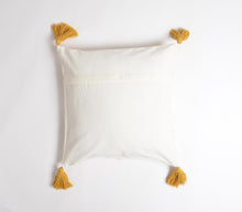 Load image into Gallery viewer, Embroidered Golden Yellow + White Tasseled Cotton Pillow Cover
