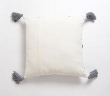 Load image into Gallery viewer, Embroidered Olive + White Tasseled Cotton Pillow Cover
