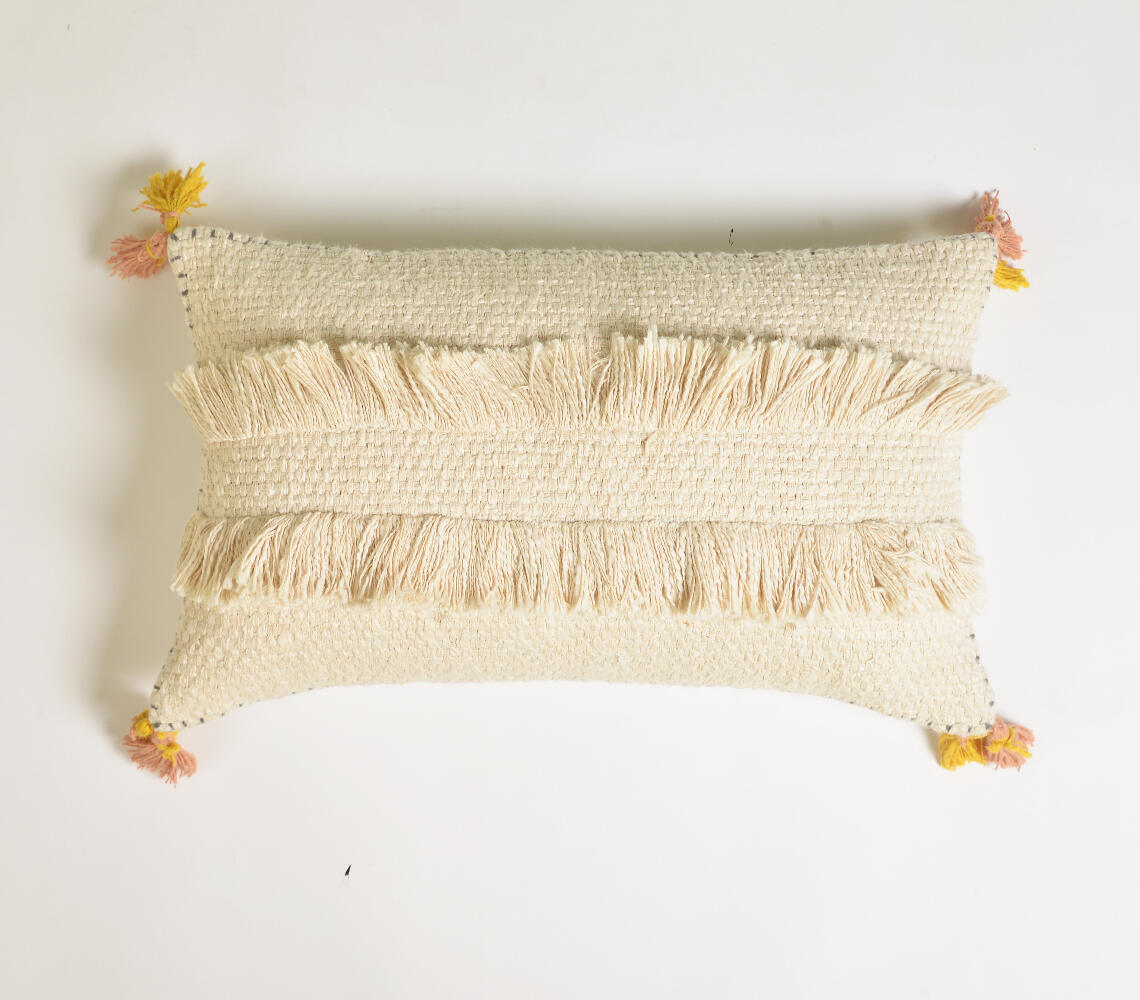 Cream Fringed Pillow Cover