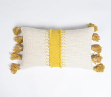 Load image into Gallery viewer, Cream Pillow Cover with Yellow Tassel Detail
