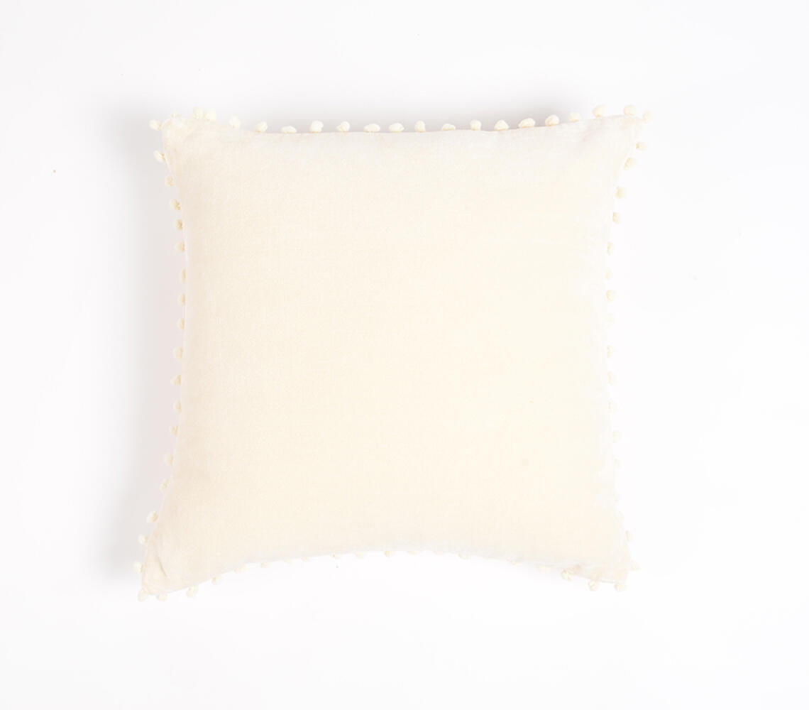 Cream Pillow Cover with Pom-Pom Border