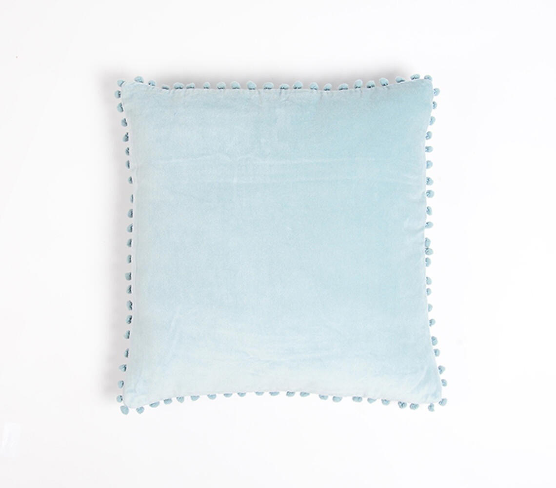 Baby Blue Velvet Pillow Cover with Border Embellishment
