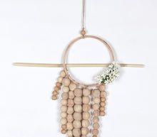 Load image into Gallery viewer, Wood-beaded + Floral Wall Hanging
