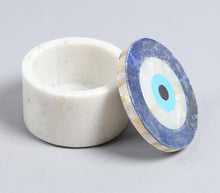 Load image into Gallery viewer, Evil Eye Inlay Round, Lidded Marble Box
