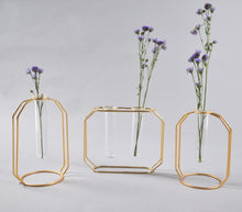 Load image into Gallery viewer, Geometric Glass + Gold Test Tube Vase Set (Set of 3)
