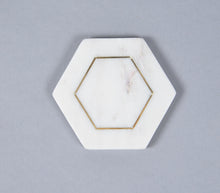 Load image into Gallery viewer, Brass Inlaid Hexagon Marble Coasters (Set of 4)
