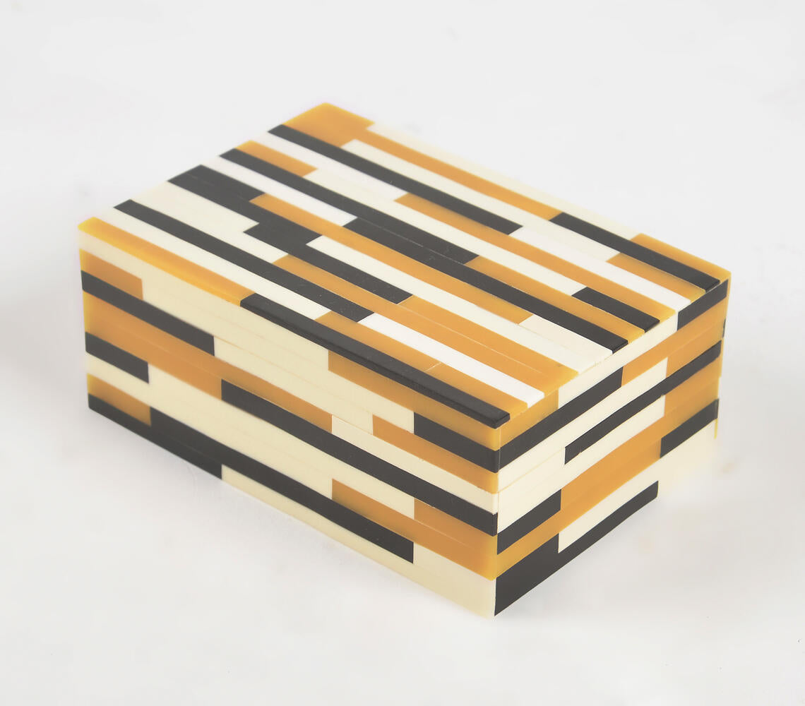Striped Black, White + Orange Resin Jewelry Box