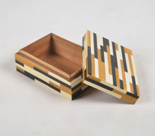 Load image into Gallery viewer, Striped Black, White + Orange Resin Jewelry Box
