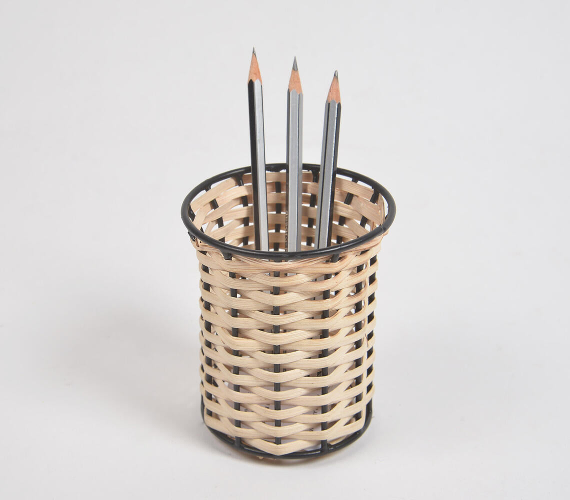 Cane + Iron Pen Holder Cup